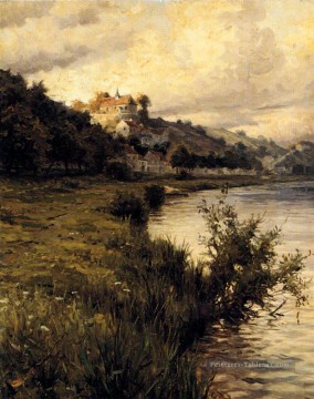 Hilltop Château paysage Louis Aston Knight river Peinture à l'huile